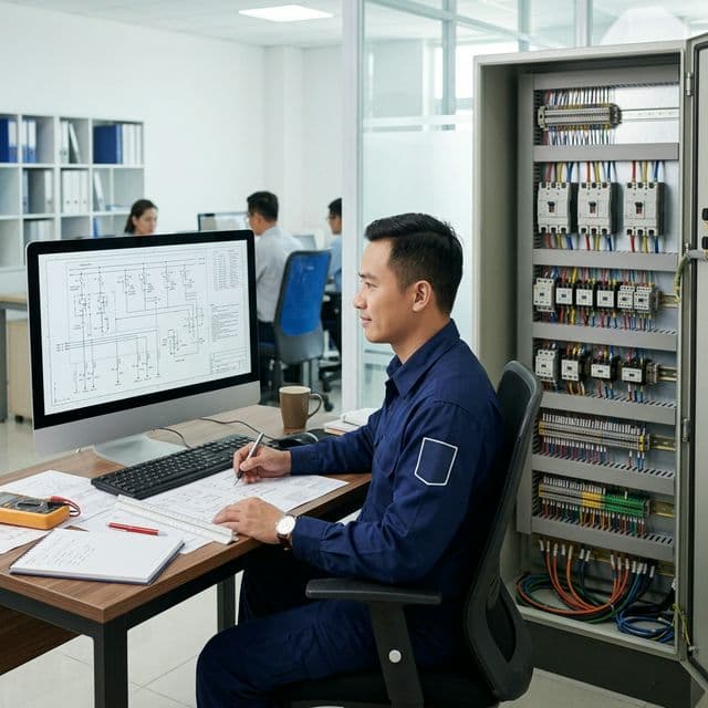 Kỹ sư BeeCa thiết kế tủ điện trên AutoCAD tại Huế