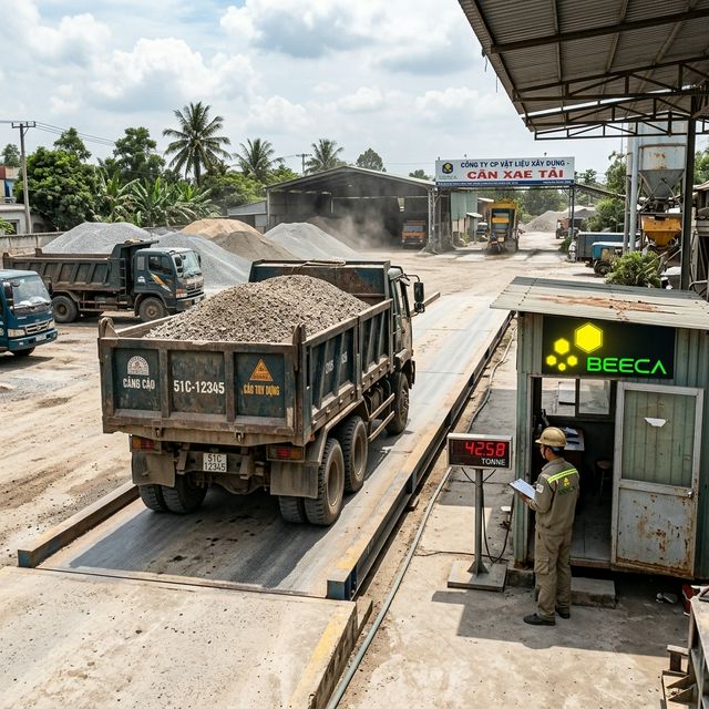 Trạm cân ô tô xe tải tại nhà máy vật liệu xây dựng
